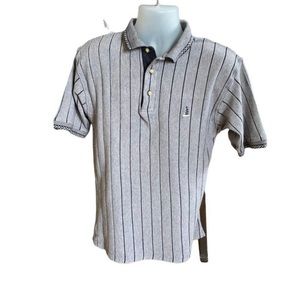 Keeler Bay Grey & Blue Striped Golf Polo - Size M